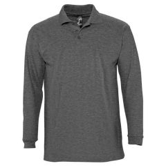 SOLS Long Sleeve Cotton Polo Shirt Charcoal