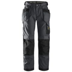 SNICKERS CRAFTSMEN RIPSTOP TROUSER WITH HOLSTER POCKETS STEEL GREY/BLACK SHORT LEG