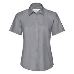 RUSSELL LADIES SHORT SLEEVE OXFORD SHIRT SILVER