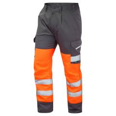 LEO BIDEFORD ISO 20471 Class 1 Cargo Trouser Orange/Grey Regular Leg