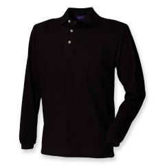 Henbury Long Sleeve Cotton Piqué Polo Shirt Black