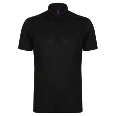 Henbury Slim Fit Stretch Microfine Piqué Polo Shirt Black