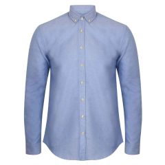 Henbury Modern Long Sleeve Slim Fit Oxford Shirt Blue