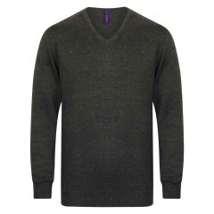 Henbury Lightweight Cotton Acrylic V Neck Sweater Grey Marl