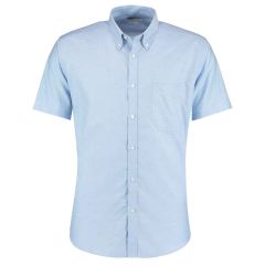 Kustom Kit Short Sleeve Slim Fit Oxford Shirt Light Blue