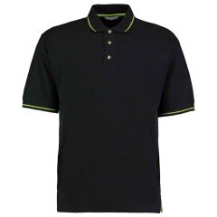 Kustom Kit St Mellion Tipped Cotton Piqué Polo Shirt Black/Lime