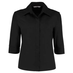 Kustom Kit Ladies 3/4 Sleeve Tailored Continental Shirt Black