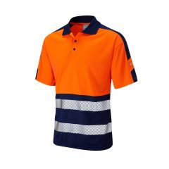 LEO WATERSMEET ISO 20471 Class 1 Dual Colour Coolviz Plus Polo Shirt Orange/Navy