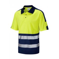 LEO WATERSMEET ISO 20471 Class 1 Dual Colour Coolviz Plus Polo Shirt Yellow/Navy
