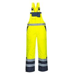PORTWEST CONTRAST BIB AND BRACE LINED YELLOW/NAVY