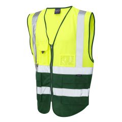 LEO LYNTON ISO 20471 Class 1 Superior Waistcoat Yellow/Bottle Green